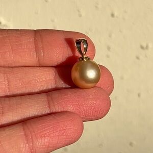 14k South Sea Pearl Champagne colored 11-12mm pendant charm